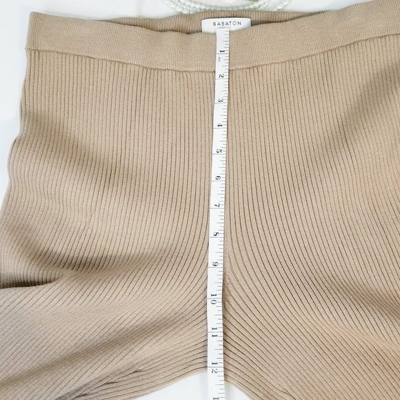 Aritzia Babaton Tan High Rise Side Slit Hem Ribbed Pants - Picture 8 of 9